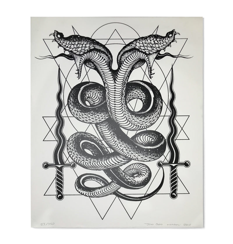 Black emperor  two-headed serpent. Print by Joao Bosco